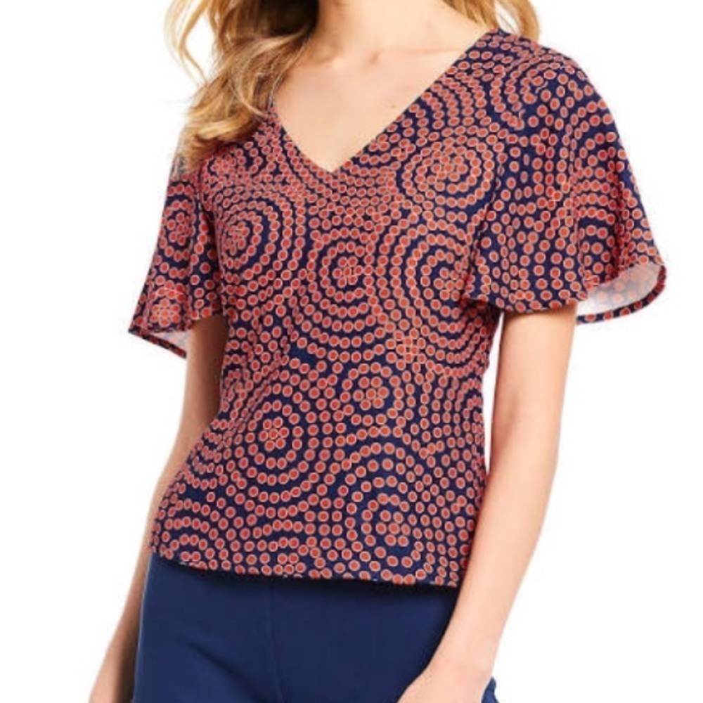 JB by JULIE BROWN NWT Samantha Lily Pond Zip Back Top Size 6 in Red and Navy
